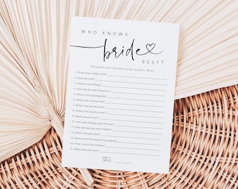 Minimalist Who knows the Bride the Most Game, Modern Bridal Shower Game, Printable How well do you know the Bride?,  TEMPLETT, WLP-PAL 5717