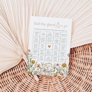 Find the Guest Bingo, Wildflower Shower Game Card, Get to Know You Game, Mingling Bingo Game Card, Edit with TEMPLETT, WLP-FWI 7374