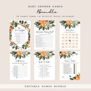 Citrus Baby Shower Game Bundle, Baby Shower Games, Orange Games Bundle, Customize Baby Shower Games, Edit with TEMPLETT, WLP-CIT 4211 image 1