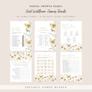 Wildflower Bridal Shower Game Bundle, Bridal Shower Games, Games Bundle, Customize Bridal Shower Games, Edit with TEMPLETT, WLP-GWI 5072