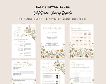 Baby Shower Game Bundle, Wildflower Baby Shower Games, Games Bundle, Customize Baby Shower Games, Edit with TEMPLETT, WLP-FWI 5342