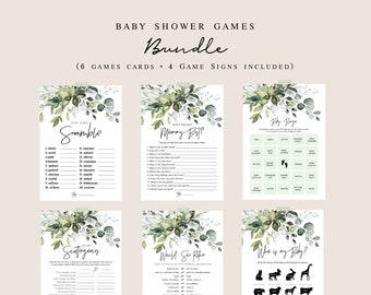 Greenery Baby Shower Game Bundle, Baby Shower Games, Games Bundle, Customize Baby Shower Games, Edit with TEMPLETT, WLP-HER 3393