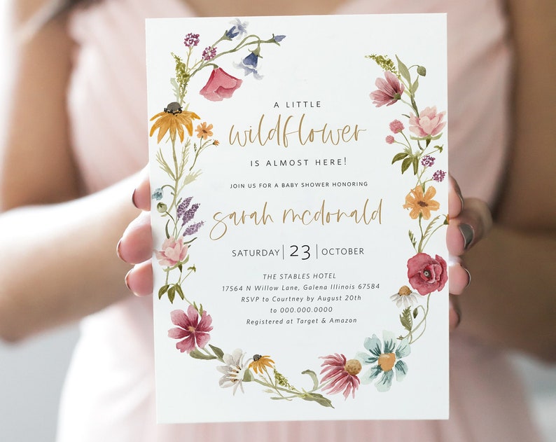 Boho BabyShower Invitation Bohemian Invitation Printable Wildflower Baby Shower Invite Instant Download Edit with TEMPLETT