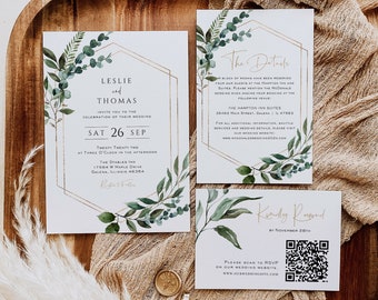 Greenery Wedding Invitation Template, Printable Wedding Invitation, Wedding Invitation, Edit with TEMPLETT, Instant Download, WLP-GBR 6728