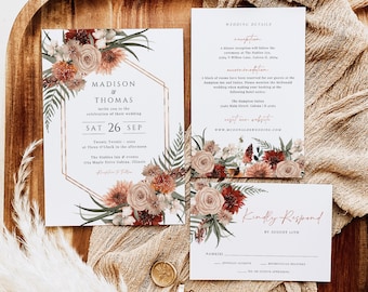 Terracotta Wedding Invitation Template, Printable Wedding Invitation, Fall Wedding Invitation, Edit with TEMPLETT, WLP-TER 5956