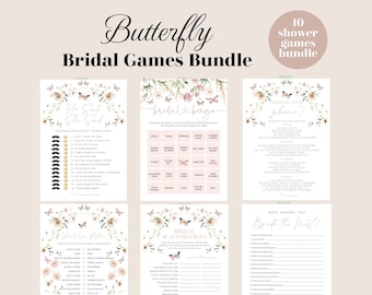 Butterfly Bridal Shower Game Bundle, Bridal Shower Games, Games Bundle, Customize Bridal Shower Games, Edit with TEMPLETT, WLP-BUT 7022