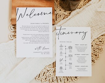 Welcome Letter & Timeline Card, Minimalist Wedding Order of Events, Itinerary Card, Edit with TEMPLETT, Instant Download, WLP-SAL 4741