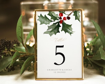 Christmas Printable Table Numbers, Holiday Table Numbers, 5x7, Templett Table Numbers, Table Number Signs, WLP-RHO 4252