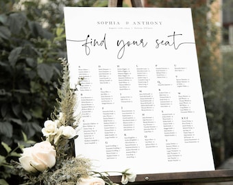 Minimalist Seating chart, Modern Wedding Seating Chart, Alphabetical Seating Chart, Wedding Poster, Edit with TEMPLETT, WLP-PAL 4876