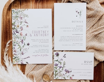 Boho Wedding Invitation Suite, Wildflower Wedding Invitation, Printable Wedding Invite, Instant Download, Edit with TEMPLETT, WLP-WIL 4821