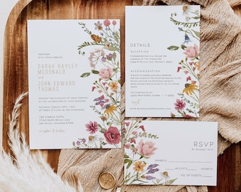 Boho Wedding Invitation Suite, Wildflower Wedding Invitation, Printable Wedding Invite, Instant Download, Edit with TEMPLETT, WLP-WIL 5775