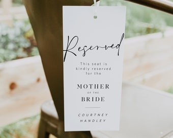 Reserved Chair Tags, Minimalist Wedding Reserved Tag, Reserved Seat Sign, Editable Chair Tags, Edit with TEMPLETT, WLP-SAL 5923