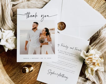 Photo Thank You Card, Minimalist Wedding Thank You Card, Calligraphy Thank you Card, Editable Template, with TEMPLETT, WLP-PAL 7331