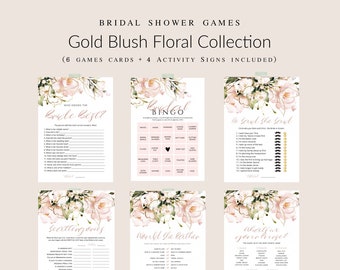 Floral Bridal Shower Game Bundle, Blush Bridal Shower Games, Games Bundle, Customize Bridal Shower Games, Edit with TEMPLETT, WLP-PGO 4368