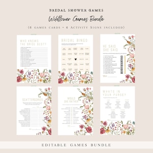 Wildflower Bridal Shower Game Bundle, Baby Shower Games, Games Bundle, Customize Baby Shower Games, Edit with TEMPLETT, WLP-WIL 4785 image 1