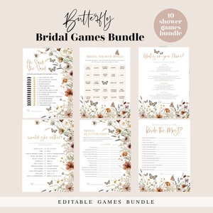 Butterfly Bridal Shower Game Bundle, Bridal Shower Games, Games Bundle, Customize Bridal Shower Games, Edit with TEMPLETT, WLP-FBU 7110