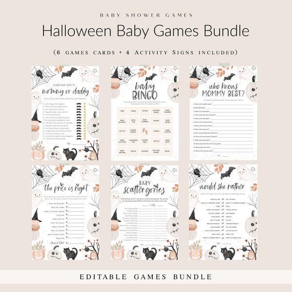 Baby Shower Game Bundle, Halloween Baby Shower Games, Games Bundle, Customize Baby Shower Games, Edit with TEMPLETT, WLP-BLB 5935