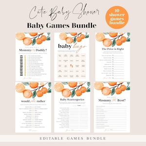 Orange Baby Shower Game Bundle, Little Cutie Baby Shower Games, Games Bundle, Customize Baby Shower Games, Edit with TEMPLETT, WLP-ORA 7509