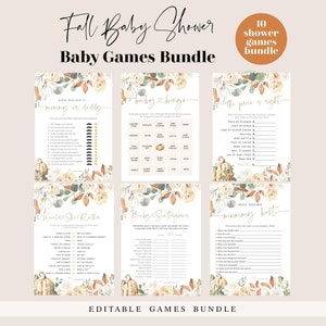 Fall Baby Shower Game Bundle, Pumpkin Baby Shower Games, Games Bundle, Customize Baby Shower Games, Edit with TEMPLETT, WLP-TPU 7545