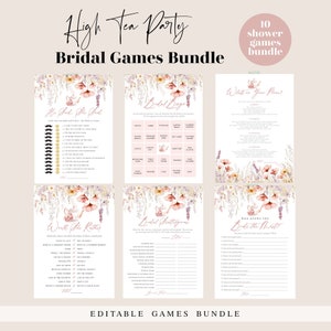 Tea Party Bridal Shower Game Bundle, Bridal Shower Games, Games Bundle, Customize Bridal Shower Games, Edit with TEMPLETT, WLP-PTE 7381