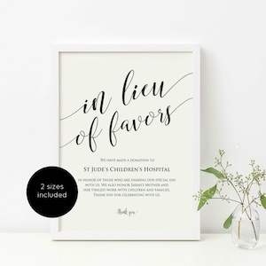 In Lieu of Favors Sign Template, Printable In Lieu of Favors Sign, Instant Download PDF, Edit Yourself, Favors Sign, WLP-SOU 966