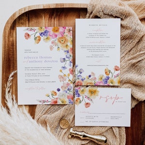 Boho Wedding Invitation Suite, Wildflower Wedding Invitation, Printable Wedding Invite, Instant Download, Edit with TEMPLETT, WLP-FLI 5580