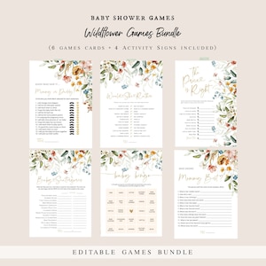 Wildflower Baby Shower Game Bundle, Baby Shower Games, Floral Games Bundle, Customize Baby Shower Games, Edit with TEMPLETT, WLP-DUT 5253