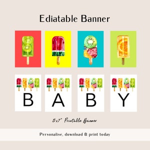 Popsicle Banner, Baby Shower Banner, Ice Cream Baby Shower Decorations, DIY Editable Baby Banner, Templett, WLP-POP 4060