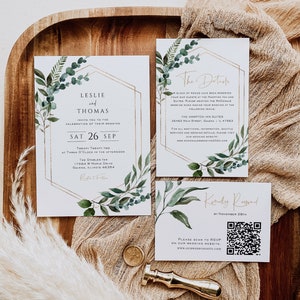 Greenery Wedding Invitation Template, Printable Wedding Invitation, Wedding Invitation, Edit with TEMPLETT, Instant Download, WLP-GBR 6728