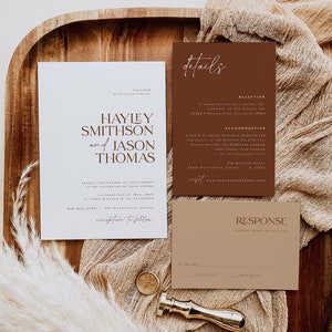 Brown Wedding Invitation, Modern Wedding Invitation, Calligraphy Wedding Invitation, Minimalist Rust Wedding Template, WLP-SAL 4738