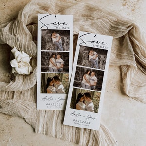 Photo Strip Save the Date, Editable Photo Booth Wedding Date Card, Modern Wedding Save the Date Bookmark, Edit w TEMPLETT, WLP-SAL 7297