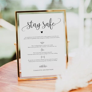 Wedding Stay Safe Card, Covid Wedding Guildlines, 2 Sizes, Hotel Bag Covid Safety Card, Editable Wedding Table Sign, TEMPLETT, WLP-SOU 3499