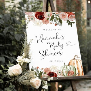 Burgundy Pumpkin Welcome Sign, Welcome Poster, Printable Welcome Sign, Fall Baby Shower Welcome sign, Edit with TEMPLETT, WLP-MAR 4263
