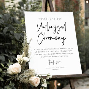 Unplugged Ceremony Sign, Minimalist Wedding Unplugged Poster Sign, Printable Wedding Sign, Edit with TEMPLETT, WLP-PEN 4446