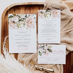 Blush Wedding Invitation Template, Printable Wedding Invitation, Wedding Invitation, Edit with TEMPLETT, Instant Download, WLP-PGO 4369