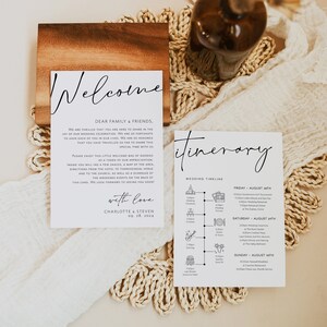 Welcome Letter & Timeline Card, Minimalist Wedding Order of Events, Itinerary Card, Edit with TEMPLETT, Instant Download, WLP-SAL 4741