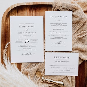 Calligraphy Wedding Invitation, Minimalist Wedding Invitation, Printable Wedding Suite, Templett Wedding Invitation, WLP-SOU 2738