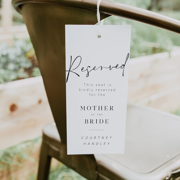 Reserved Chair Tags, Minimalist Wedding Reserved Tag, Reserved Seat Sign, Editable Chair Tags, Edit with TEMPLETT, WLP-SAL 5923