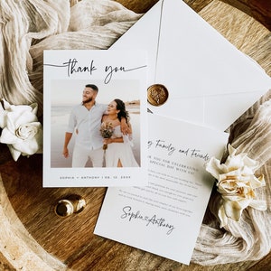 Photo Thank You Card, Minimalist Wedding Thank You Card, Calligraphy Thank you Card, Editable Template, with TEMPLETT, WLP-PAL 7331