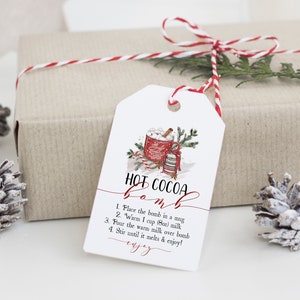 Christmas Hot chocolate Bomb Tag, Printable Bomb Directions Tags, Cocoa Favor Tags, Winter, Christmas, Edit with TEMPLETT, WLP-CHT 3883