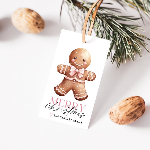 Christmas Gingerbread Pink Tag, Christmas Gift Tag, Gift Tag Template, Edit with TEMPLETT, Personalized Christmas Tags, WLP-CHT 6764