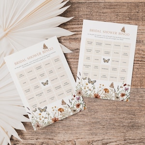 Butterfly Bridal Bingo,  Bridal Shower Bingo Game, Printable Bingo Cards, Editable Bingo Card, Edit with TEMPLETT, WLP-FBU 7111