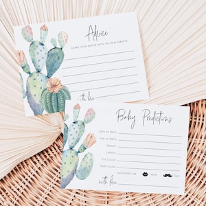 Cactus Baby Shower Advice Card Printable, Blush Baby Predictions Card Template, Wishes for Baby Card, Edit with TEMPLETT, WLP-PCA 2875