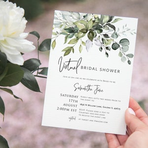 Virtual Bridal Shower Invitation, Social Distancing Bridal Shower Template, Long Distance Bridal Shower,Greenery, TEMPLETT, WLP-HER 3041