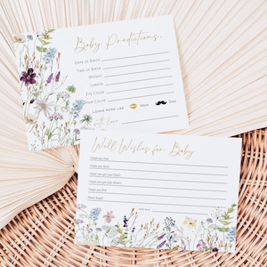 Wildflower Baby Shower Advice Card Printable, Floral Baby Predictions Card Template, Wishes for Baby Card, Edit with TEMPLETT, WLP-PRW 5299