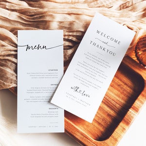 Modern Menu and Thank you Card, Wedding Menu Card, Napkin Note Thank you Card Set, Edit with TEMPLETT, WLP-PAL 5895