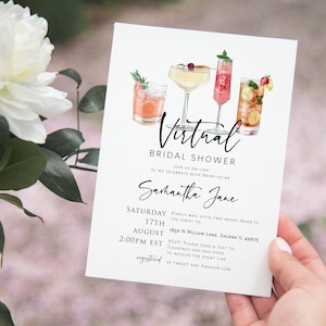 Virtual Bridal Shower Invitation, Social Distancing Bridal Shower Template, Long Distance Bridal Shower,Cocktails, TEMPLETT, WLP-COC image 1