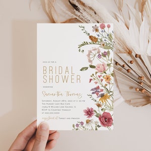 Boho Bridal Shower Invitation, Bohemian Invitation, Wildflower Bridal Shower Invitation, Instant Download, Edit with TEMPLETT, WLP-WIL 4380 image 2