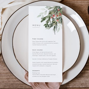 Christmas Menu Card, Holiday Menu Template, Instant Download, Printable Menu, 2 Sizes, Templett Menu Card, WLP-CMI 5811