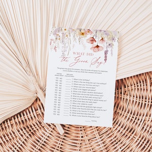 Tea Party What Did the Groom Say? Game, Wildflower Bridal Shower Game, Printable He Said Game, Edit with TEMPLETT, WLP-PTE 7397